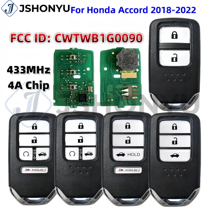 JsHonYu 72147-TVA-A11 CWTWB1G0090 433MHz 4A Chip Smart Remote Key Fob for Honda Accord 2018-2022 4 5 Buttons
JsHonYu 72147-TVA-A11 CWTWB1G0090 433MHz 4A Chip Smart Remote Key Fob for Honda Accord 2018-2022 4 5 Buttons