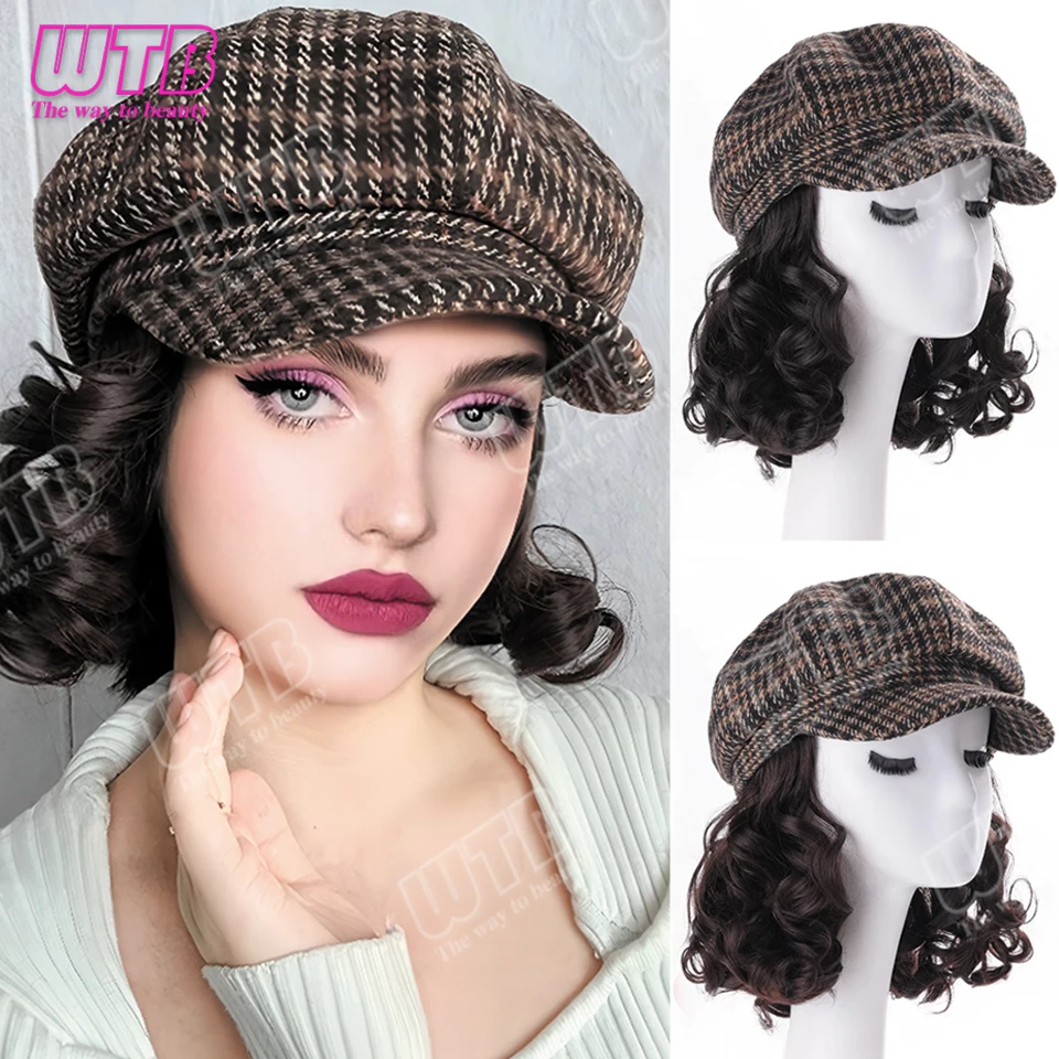 WTB Synthetic Hat Wig Sun Protection Houndstooth Navy Hat Style with Short Curly Hair Suitable for Women's Daily Wear
WTB Synthetic Hat Wig Sun Protection Houndstooth Navy Hat Style with Short Curly Hair Suitable for Women's Daily Wear