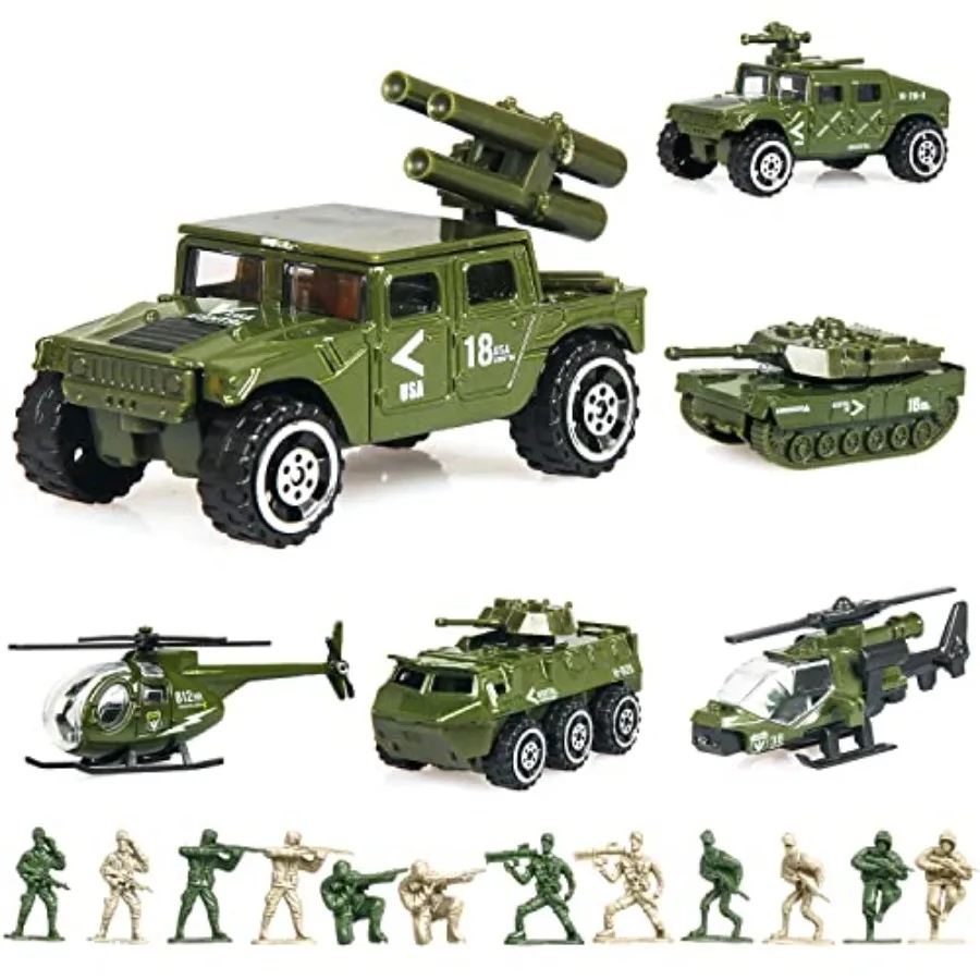 18 Pack Die-cast Military Vehicles Sets, 6 Pack Assorted Alloy Metal Models Car Toys and 12 Pack Soldier Army Men, Mini Army To
18 Pack Die-cast Military Vehicles Sets, 6 Pack Assorted Alloy Metal Models Car Toys and 12 Pack Soldier Army Men, Mini Army To