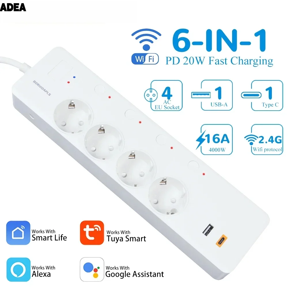 Умная Wi-Fi розетка ADEA с дистанционным голосовым управлением Alexa, независимым контролем, USB-A+Type-C, функцией экономии энергии и измерением потребления
Умная Wi-Fi розетка ADEA с дистанционным голосовым управлением Alexa, независимым контролем, USB-A+Type-C, функцией экономии энергии и измерением потребления