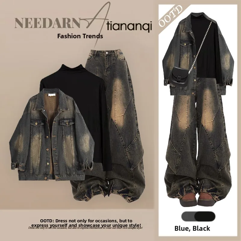 Retro Distred Casual Denim Jaet Slimming Top with Straight Leg Jeans Set Autumn New Sle High End Feel Faionable Wome...
Retro Distred Casual Denim Jaet Slimming Top with Straight Leg Jeans Set Autumn New Sle High End Feel Faionable Wome...