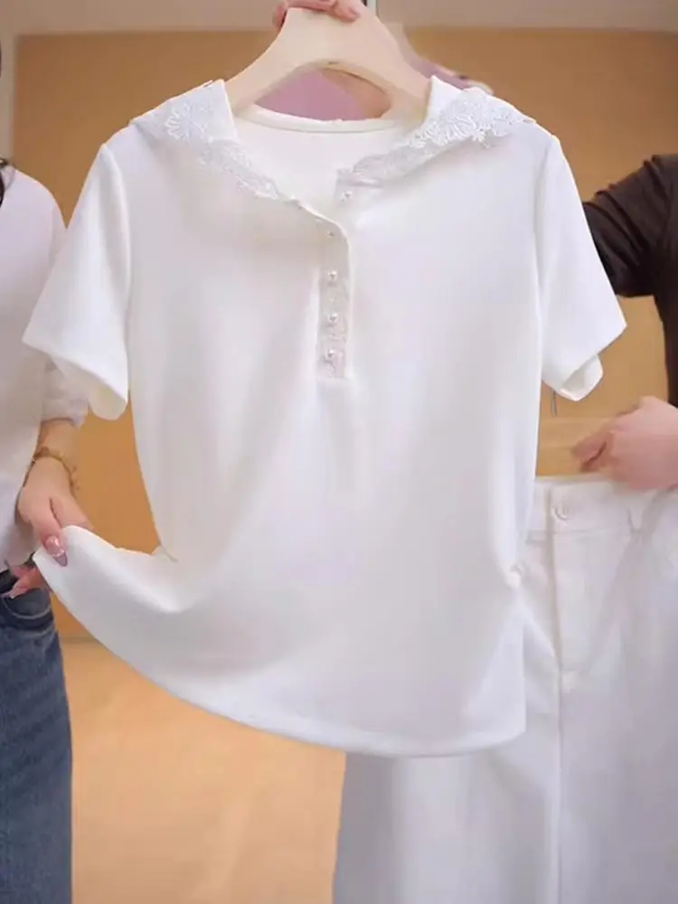 Korean Sle Lace Patchwork Hat ort Sve T-irt Women's Faionable Summer Top Age Reduction Versatile Little irt
Korean Sle Lace Patchwork Hat ort Sve T-irt Women's Faionable Summer Top Age Reduction Versatile Little irt