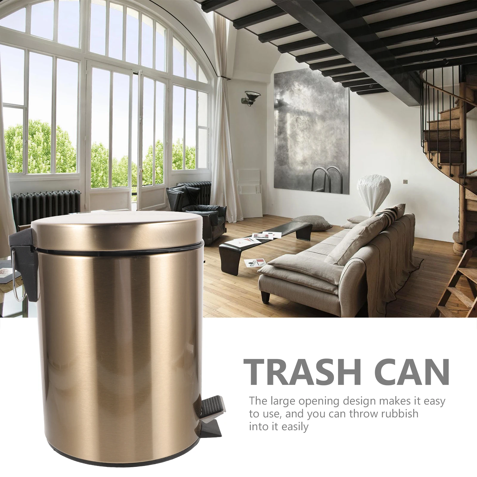 Stainless Steel Pedal Trash Can Round Shape Covered Kitchen Bathroom Office Living Room Waste Bin Large Opening 5L 
Stainless Steel Pedal Trash Can Round Shape Covered Kitchen Bathroom Office Living Room Waste Bin Large Opening 5L