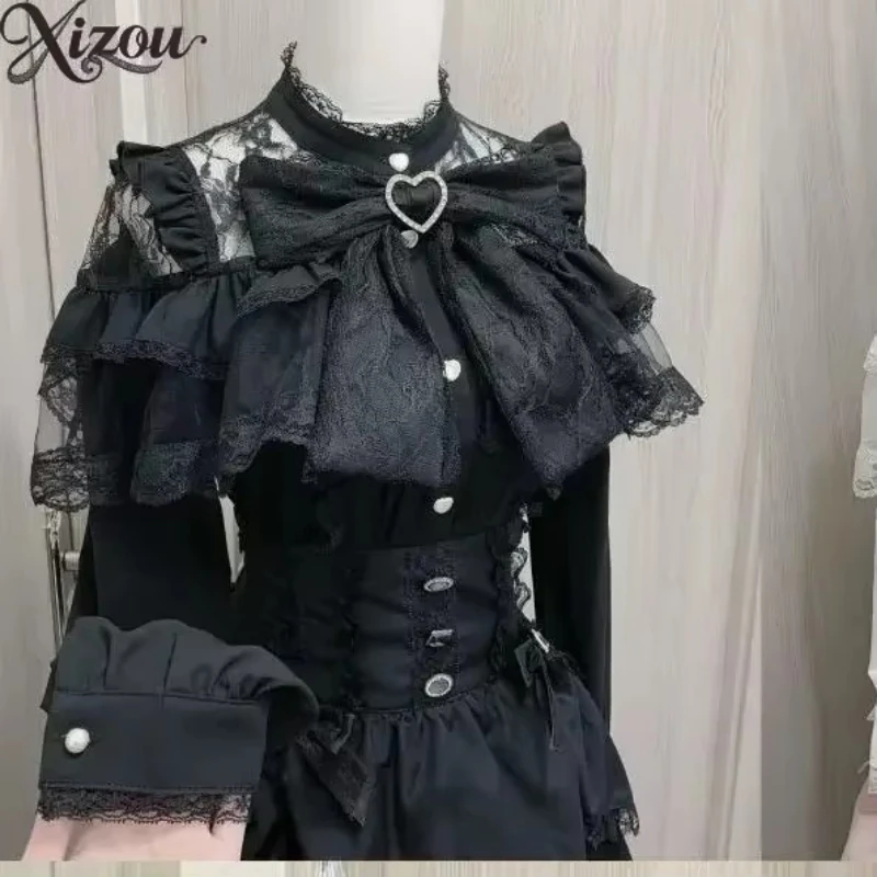Summer Women Lolita Tops Japanese Style Mine Mass-Produced Lace Short Long Sleeved Shirt Sweet Girl Bow Cute Kawaii Blouse
Summer Women Lolita Tops Japanese Style Mine Mass-Produced Lace Short Long Sleeved Shirt Sweet Girl Bow Cute Kawaii Blouse