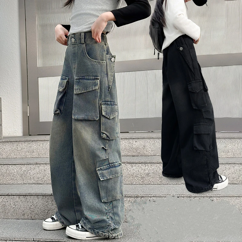 Fashion Streetwear Children Vintage Washed Heavy Jeans y2k Cargo Pants For Kid Girl Hip Hop Multi Pocket Straight Denim Trousers
Fashion Streetwear Children Vintage Washed Heavy Jeans y2k Cargo Pants For Kid Girl Hip Hop Multi Pocket Straight Denim Trousers