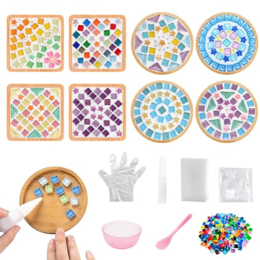 8 Sets DIY Glass Mosaic Tiles for Crafts Mixed Color Mosaic Kits with Wooden Coaster for Adults Bamboo Coaster for Drinks Tray
8 Sets DIY Glass Mosaic Tiles for Crafts Mixed Color Mosaic Kits with Wooden Coaster for Adults Bamboo Coaster for Drinks Tray