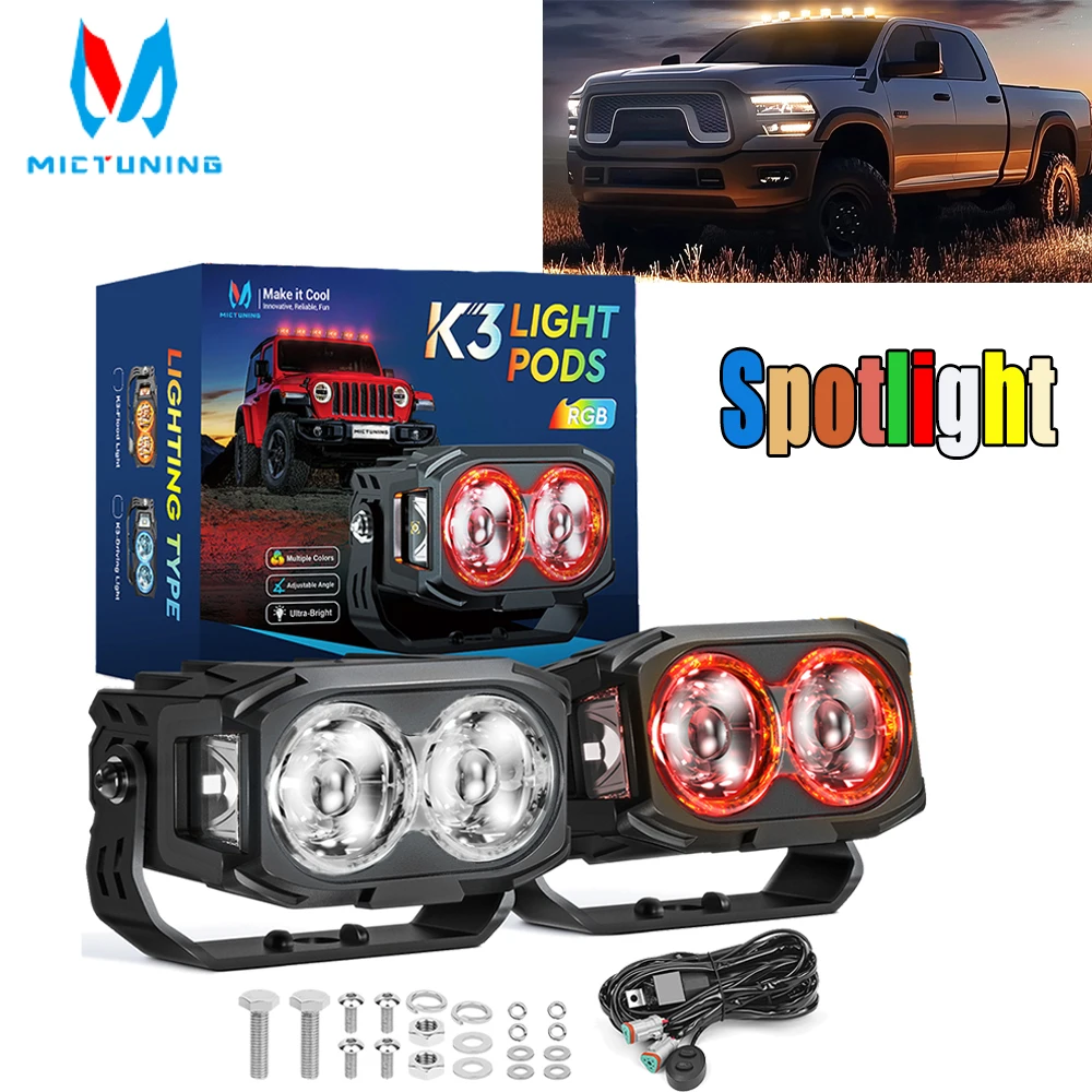 MICTUNING 2Pcs K3 LED Light Pods RGB Spot Beam With Wiring Harness & Switch Work Light Bar For Cars Accessories ATVs UTVs
MICTUNING 2Pcs K3 LED Light Pods RGB Spot Beam With Wiring Harness & Switch Work Light Bar For Cars Accessories ATVs UTVs