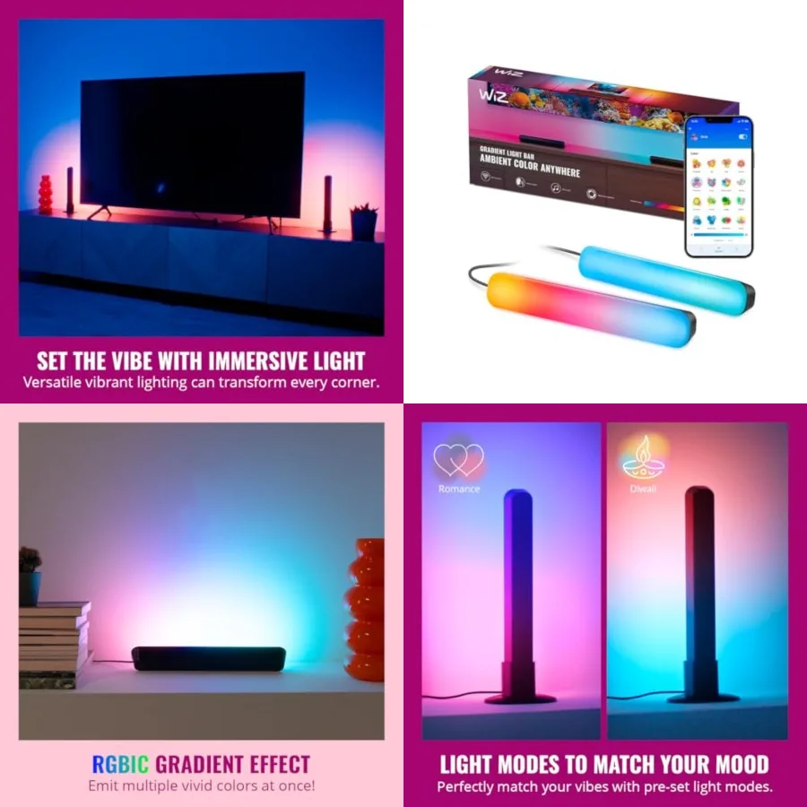 Gradient Light Bars, RGBIC, Display ple s, 150 Lumens, Versatile Placement, Easy Setup, LED, Connect to Wi-Fi, Control with App
Gradient Light Bars, RGBIC, Display ple s, 150 Lumens, Versatile Placement, Easy Setup, LED, Connect to Wi-Fi, Control with App
