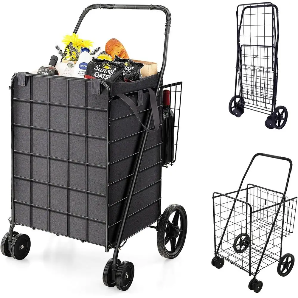 Jumbo Grocery Cart with Waterproof Liner, 32 Gallon Capacity, 360° Swivel Wheels, Double Basket, Heavy Duty Utility Cart
Jumbo Grocery Cart with Waterproof Liner, 32 Gallon Capacity, 360° Swivel Wheels, Double Basket, Heavy Duty Utility Cart