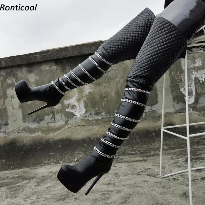 Ronticool Handmade Women Winter Platform Thigh Boots Sexy Chain Stiletto Heels Round Toe Black White Banquet Shoes Us Size 5-20
Ronticool Handmade Women Winter Platform Thigh Boots Sexy Chain Stiletto Heels Round Toe Black White Banquet Shoes Us Size 5-20
