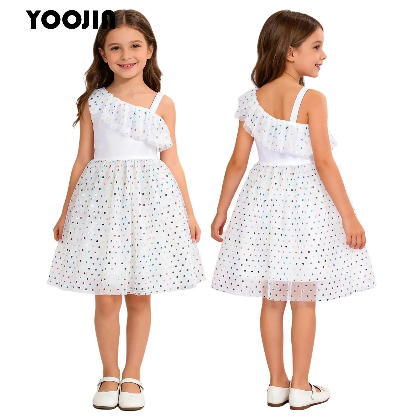 Elegant Flower Girls Polka Dots White Dress One Shoulder Sleeveless Sequin Tulle Princess Ball Party Gown Birthday Wedding Dress
Elegant Flower Girls Polka Dots White Dress One Shoulder Sleeveless Sequin Tulle Princess Ball Party Gown Birthday Wedding Dress
