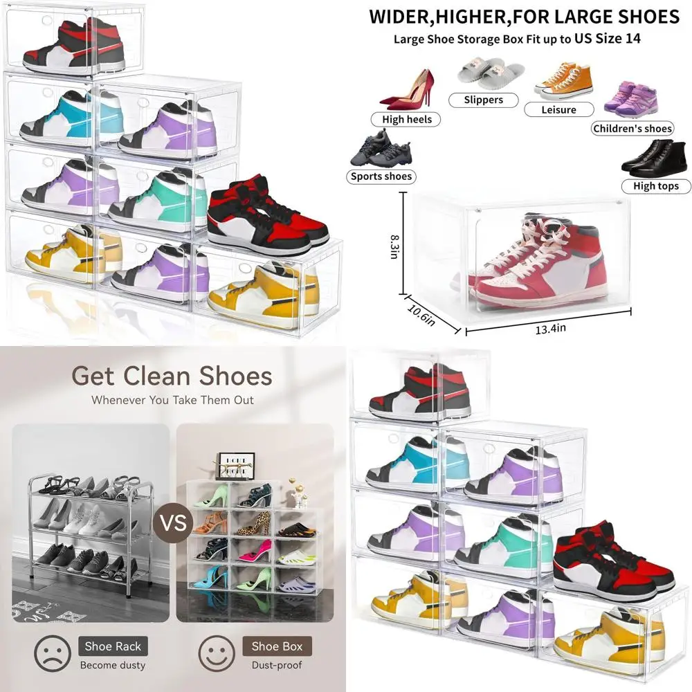 Clear Plastic Stackable Shoe Boxes, 8-Piece Set with Magnetic Doors, Drop-Side Design, Fits US Size 13 Shoes, Sneaker Storage Or
Clear Plastic Stackable Shoe Boxes, 8-Piece Set with Magnetic Doors, Drop-Side Design, Fits US Size 13 Shoes, Sneaker Storage Or