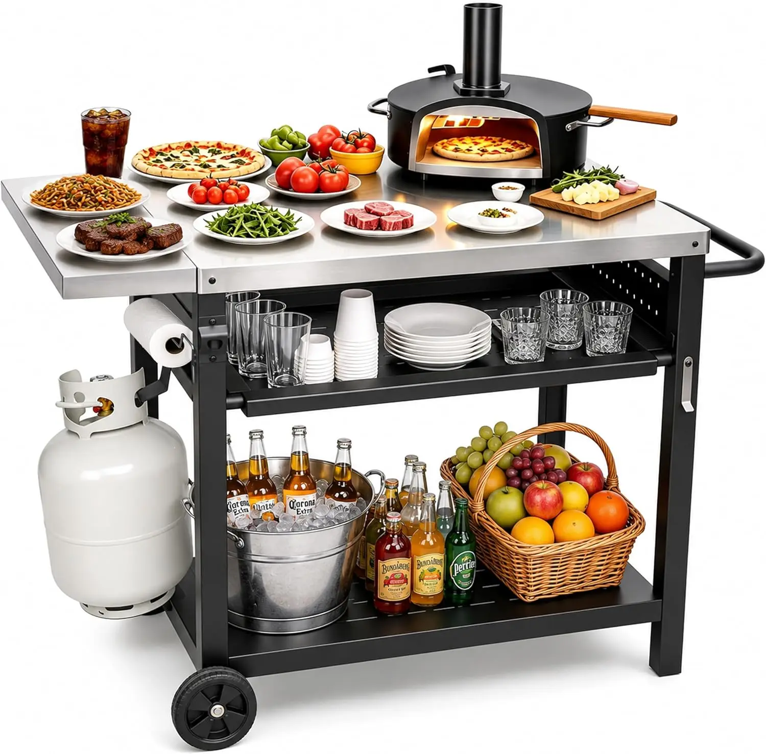 Stainless Steel Outdoor Grill Table, 43.3 x 20 Inches Movable Cooking Station with Propane Tank Mount and Wheels, Storage for Pizza Oven, Ideal for Patio and Camping
Stainless Steel Outdoor Grill Table, 43.3 x 20 Inches Movable Cooking Station with Propane Tank Mount and Wheels, Storage for Pizza Oven, Ideal for Patio and Camping