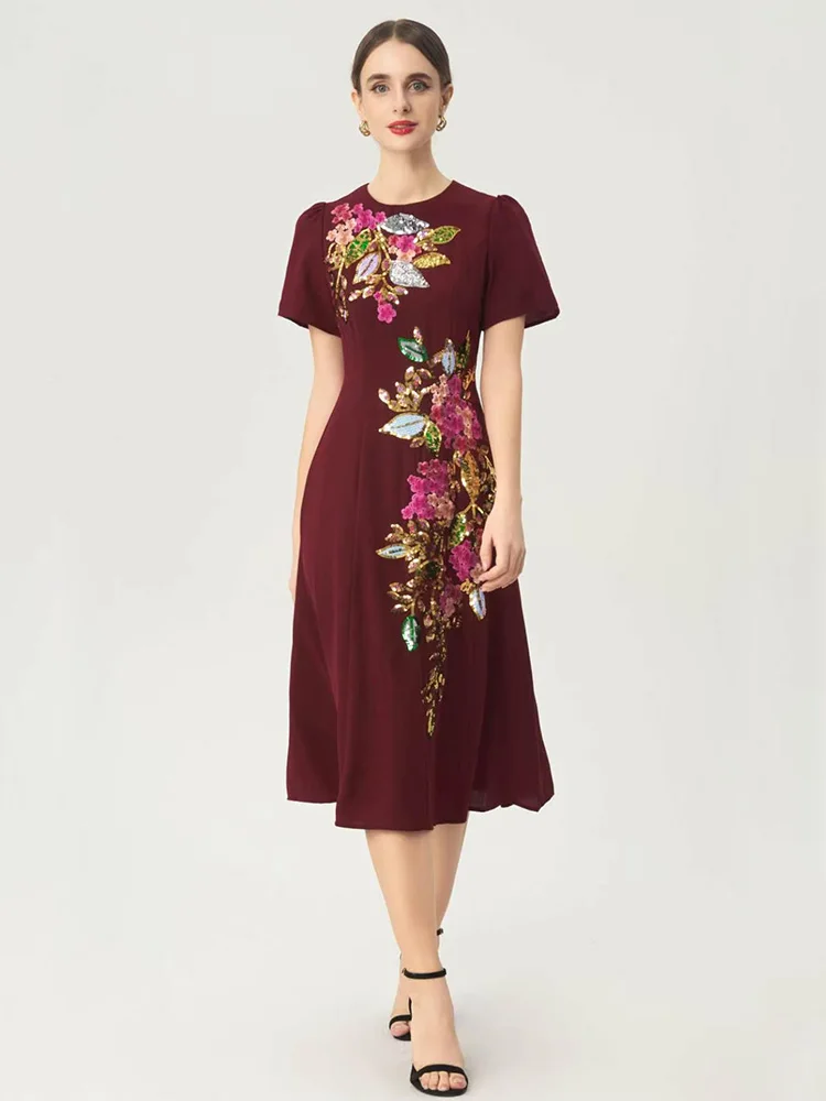 JUNLINNA Women High Street Dress Spring Summer O-Neck Short Sleeve Flower Embroidery and Sequins Beading Party Midi Vestidos
JUNLINNA Women High Street Dress Spring Summer O-Neck Short Sleeve Flower Embroidery and Sequins Beading Party Midi Vestidos