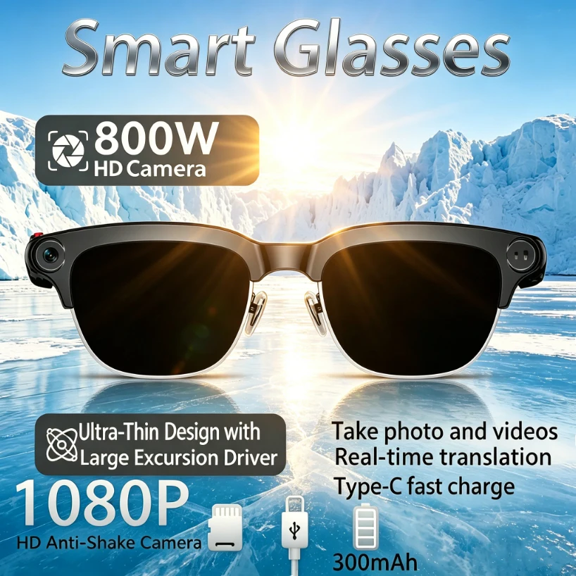 New AI 800W HD Camera Smart Glasses Video Recording Real-time Translation AI Voice Assistant Recording Dual Speakers Sunglasses
New AI 800W HD Camera Smart Glasses Video Recording Real-time Translation AI Voice Assistant Recording Dual Speakers Sunglasses
