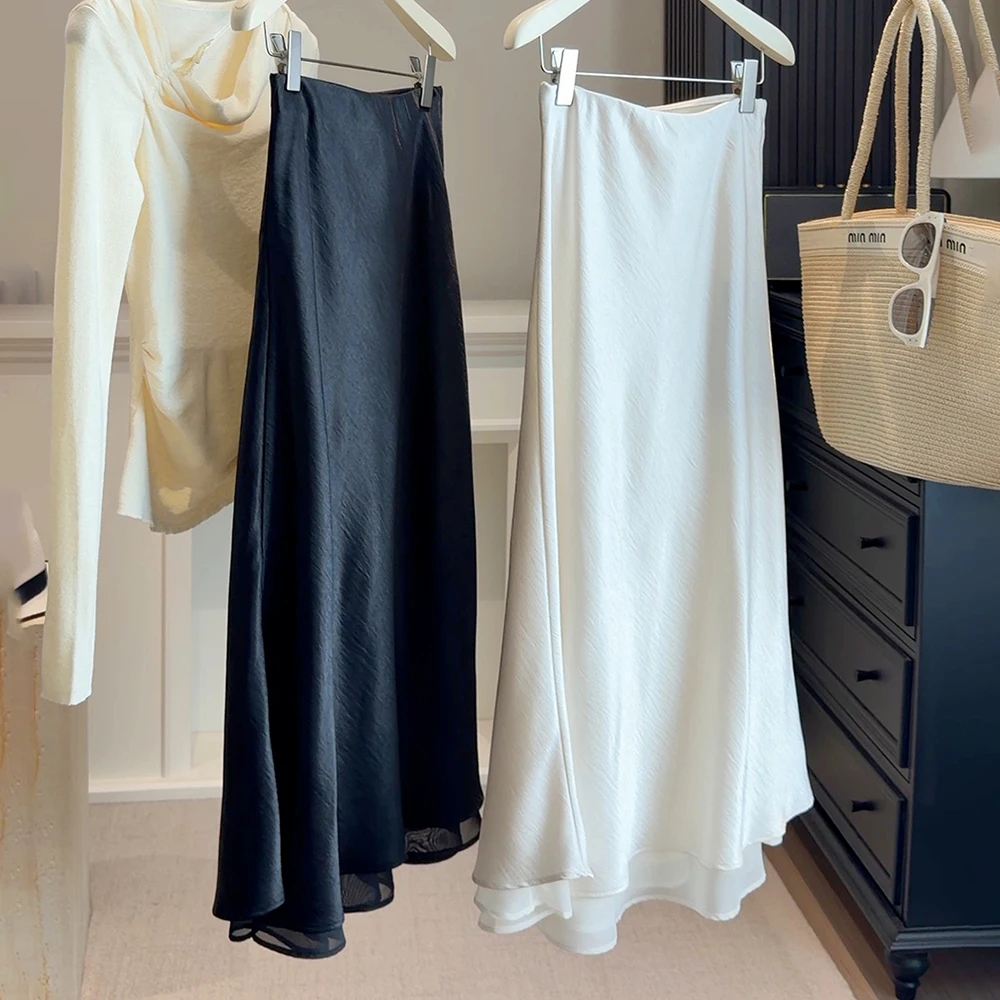 Women's Satin High Waist Maxi Skirt 2026 New Spring Summer Elegant Lady Solid Color Flowy Draped Long Skirts Office Party Wear
Women's Satin High Waist Maxi Skirt 2026 New Spring Summer Elegant Lady Solid Color Flowy Draped Long Skirts Office Party Wear