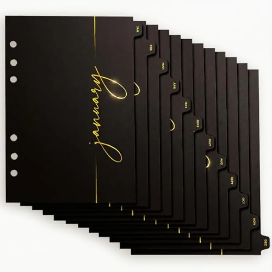 A5 Monthly Binder Dividers with Tabs Jan Dec,12-Count 6-Hole Divider Set for Ring Binders and Planners, and Gold
A5 Monthly Binder Dividers with Tabs Jan Dec,12-Count 6-Hole Divider Set for Ring Binders and Planners, and Gold
