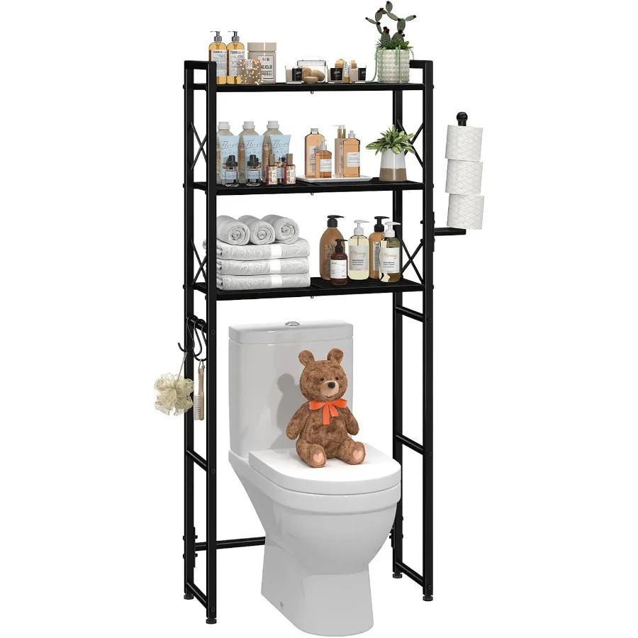 Over The Toilet Storage Rack with Toilet Paper Holder Heavy Duty Metal 3 Tier Bathroom Organizer Shelf with 3 Hooks Black
Over The Toilet Storage Rack with Toilet Paper Holder Heavy Duty Metal 3 Tier Bathroom Organizer Shelf with 3 Hooks Black