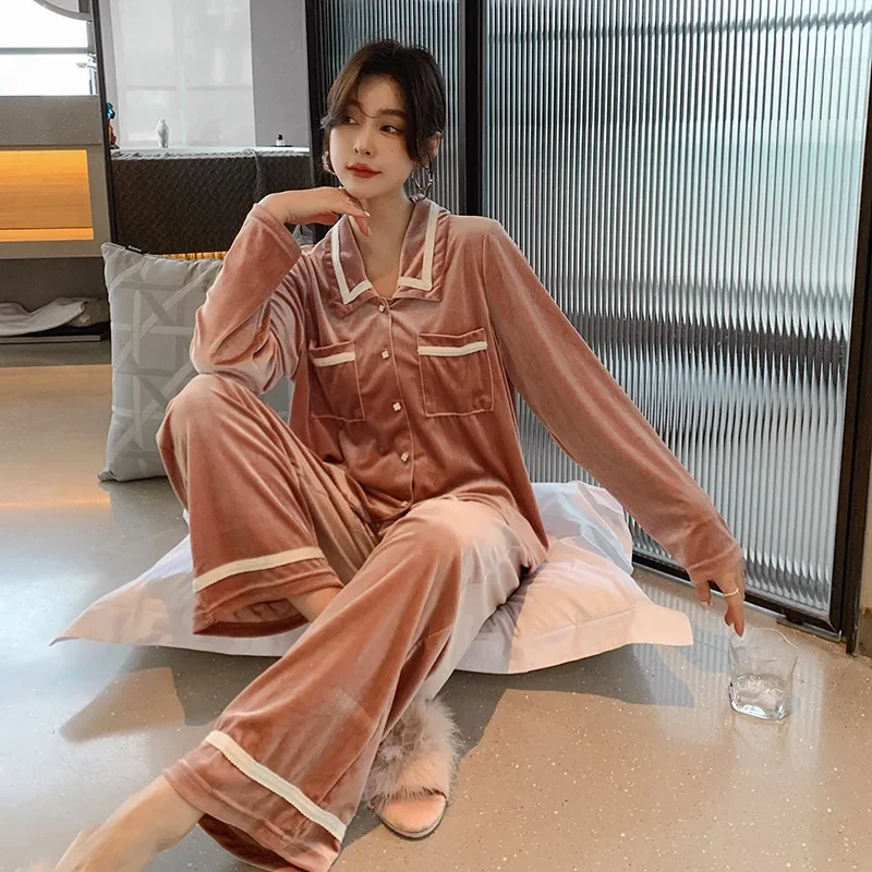 Gold Velvet Pajamas Sets for Women Autumn and Winter Hot Sale Plush Homewear Sleepwear Women's Trouser Pajamas Home Suit пижама
Gold Velvet Pajamas Sets for Women Autumn and Winter Hot Sale Plush Homewear Sleepwear Women's Trouser Pajamas Home Suit пижама