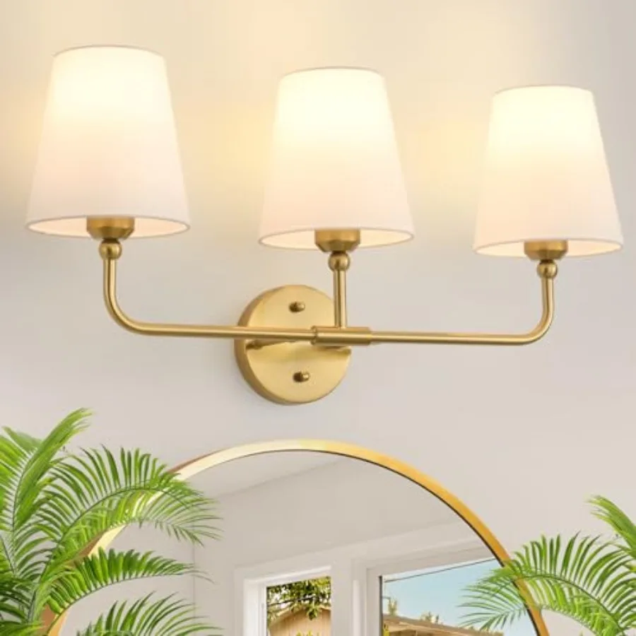 Bathroom Light Fixtures, 3-Light Vanity Lights, 24.5" Bathroom Lighting Fixtures Over Mirror with White Flared Fabric Shade, Mo
Bathroom Light Fixtures, 3-Light Vanity Lights, 24.5" Bathroom Lighting Fixtures Over Mirror with White Flared Fabric Shade, Mo