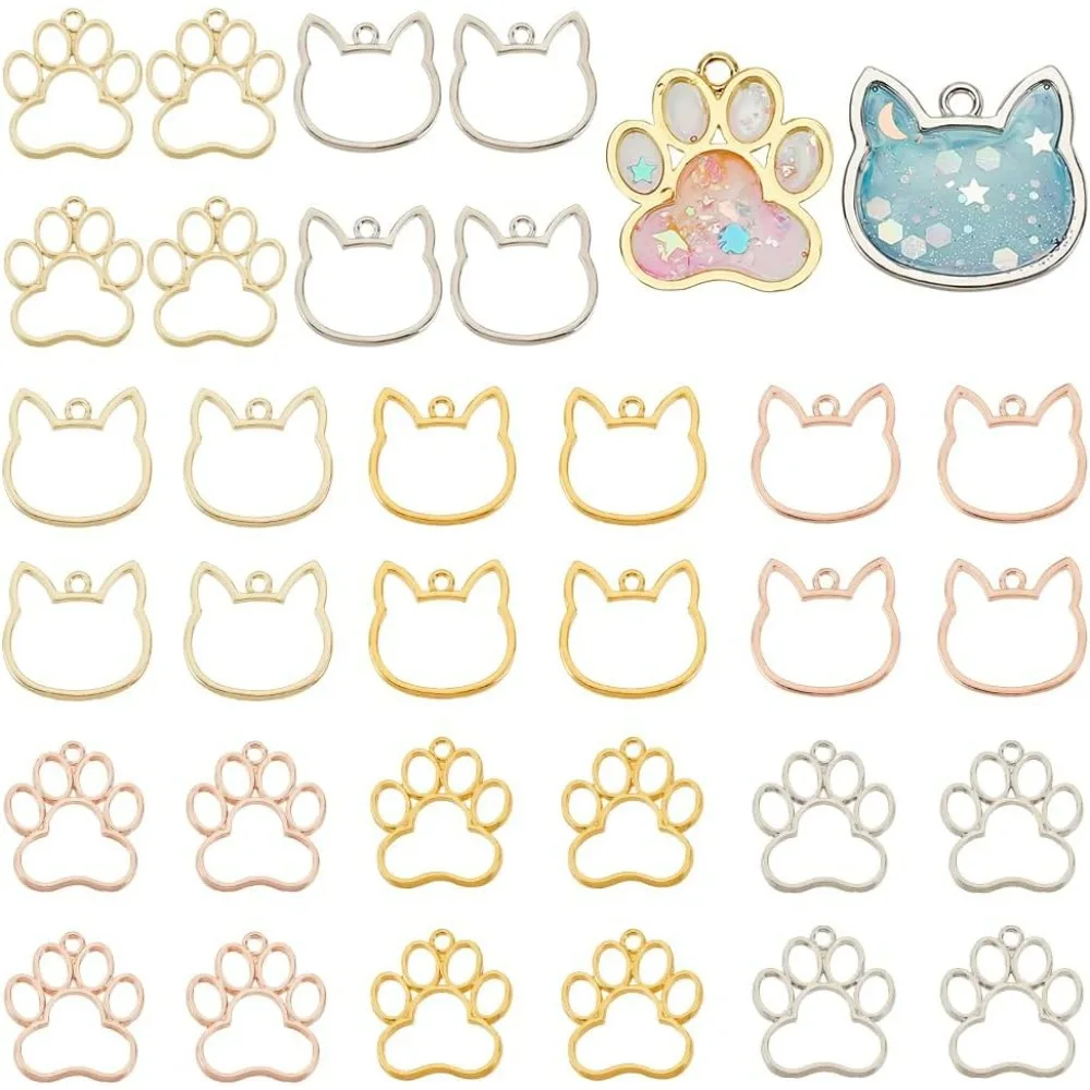 32pcs 2 Styles Dog Paw Open Bezel Pendants Alloy Open Bezels for Resin Cat Head Open Back Bezel Footprint Hollow making kit
32pcs 2 Styles Dog Paw Open Bezel Pendants Alloy Open Bezels for Resin Cat Head Open Back Bezel Footprint Hollow making kit