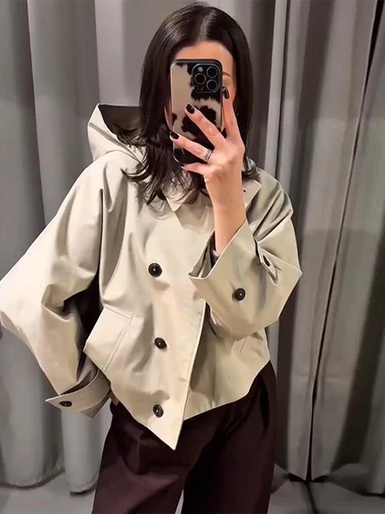 Hooded Trench Jacket Coat Loose Casual Bat Style Long Sleeve Short Windbreaker Outwear Single Breasted Pocket Lapel Overcoat
Hooded Trench Jacket Coat Loose Casual Bat Style Long Sleeve Short Windbreaker Outwear Single Breasted Pocket Lapel Overcoat