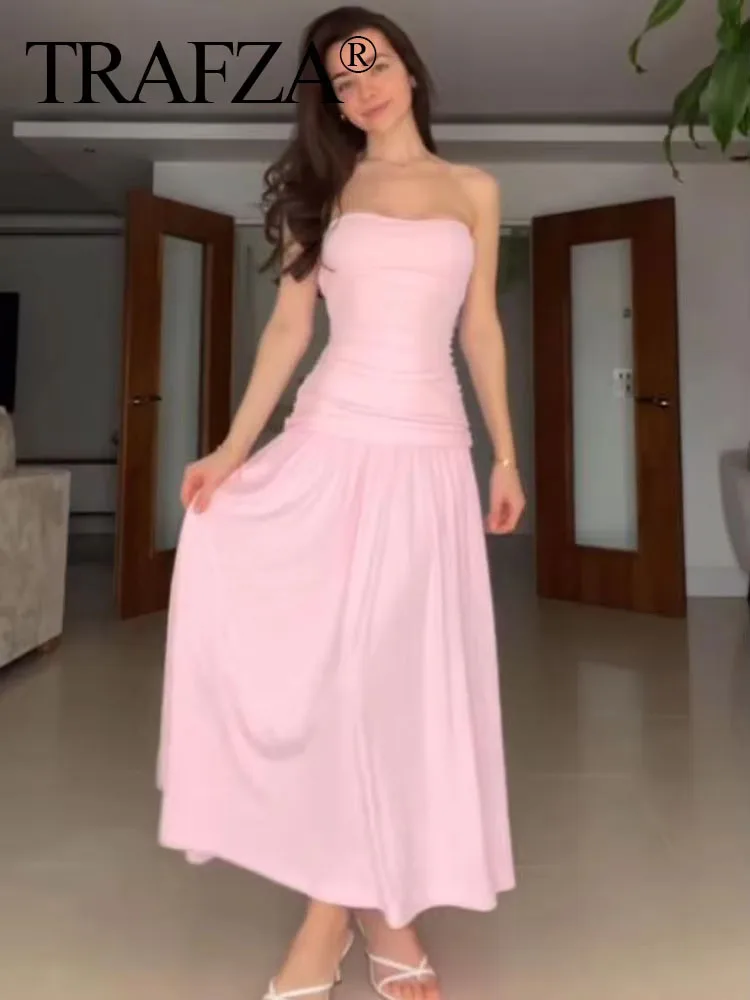 TRAFZA Women's 2025 Fashion Solid Pleated Decorative Strap Breast Dress Female Elegant Slim Sleeveless Ankle-Length Long Dress
TRAFZA Women's 2025 Fashion Solid Pleated Decorative Strap Breast Dress Female Elegant Slim Sleeveless Ankle-Length Long Dress