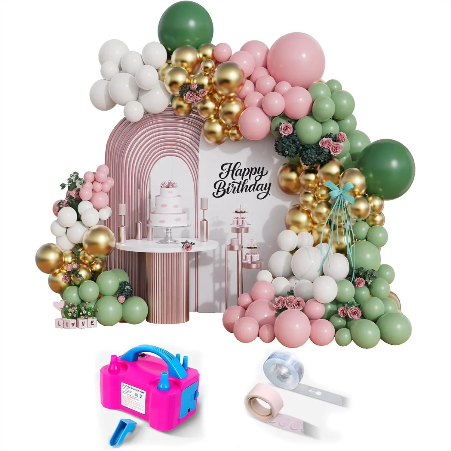 141Pcs Sage Green Pink Balloon Arch Kit with Electric Pump for Baby Shower Wedding Birthday Party Decorations
141Pcs Sage Green Pink Balloon Arch Kit with Electric Pump for Baby Shower Wedding Birthday Party Decorations