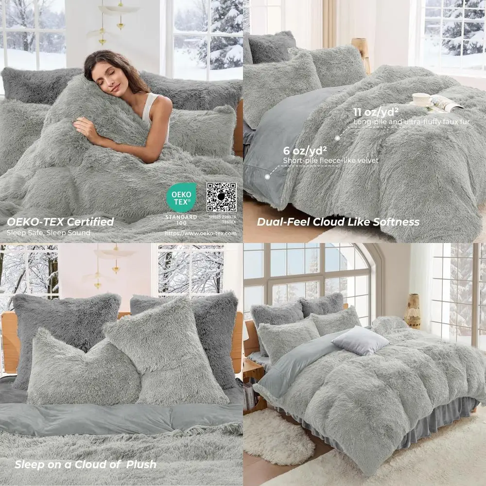 Luxury Light Grey Faux Fur & Velvet 3-Piece Duvet Cover Set, King Size, Includes 2 Pillowcases, No Comforter Inside
Luxury Light Grey Faux Fur & Velvet 3-Piece Duvet Cover Set, King Size, Includes 2 Pillowcases, No Comforter Inside