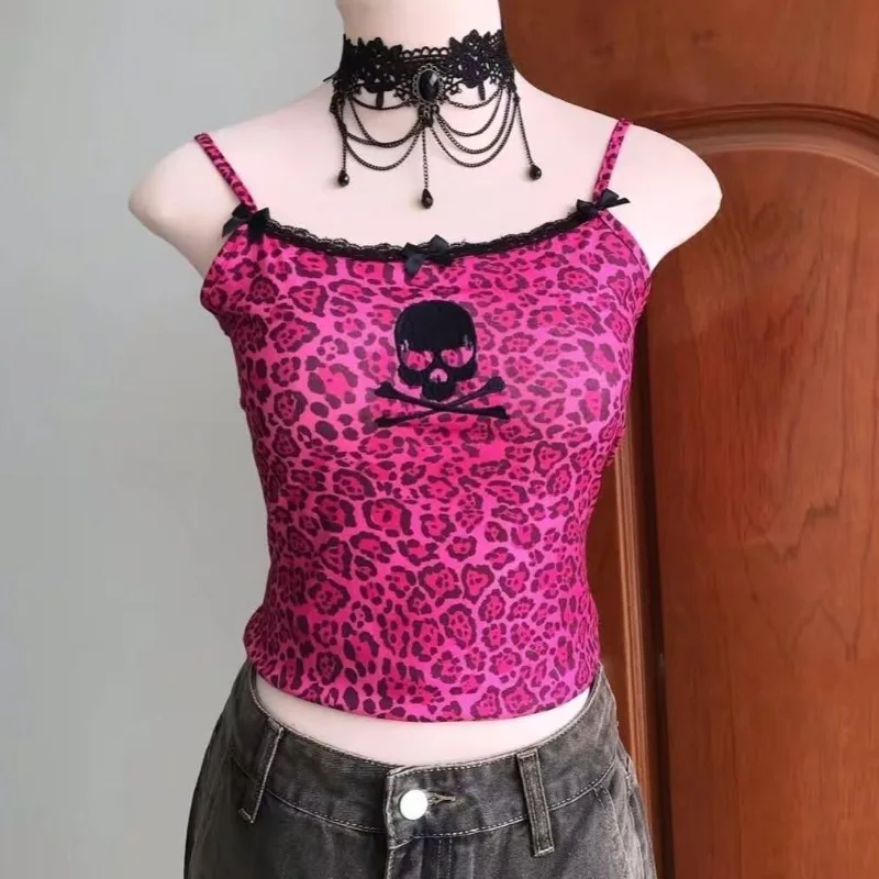 American Retro Hottie Subculture Halter Vest Summer New Leopard Skull Print Lace Patchwork Tanks Women's Sexy Slim-fit Short Top
American Retro Hottie Subculture Halter Vest Summer New Leopard Skull Print Lace Patchwork Tanks Women's Sexy Slim-fit Short Top