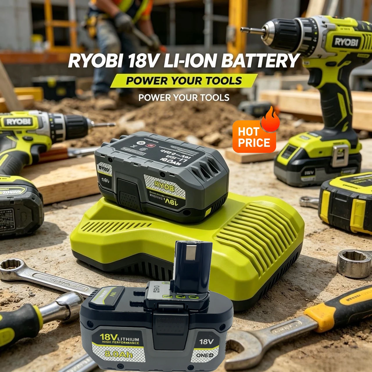4.0Ah High Capacity Replacement Battery Compatible with RYOBI 18V ONE+ P108, Li-ion Battery for Cordless Saw Drill Grinder
4.0Ah High Capacity Replacement Battery Compatible with RYOBI 18V ONE+ P108, Li-ion Battery for Cordless Saw Drill Grinder