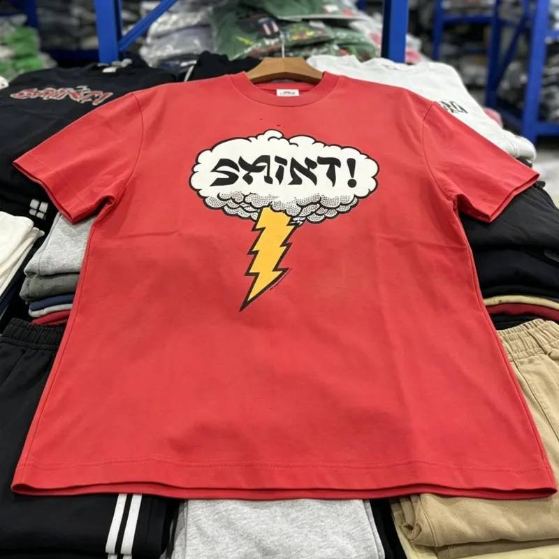 Summer American Street Mx6 Saint Tshirts Chest Lightning Cloud Letter Print Round Neck Washed Retro Red Short Sleeve Men Women
Summer American Street Mx6 Saint Tshirts Chest Lightning Cloud Letter Print Round Neck Washed Retro Red Short Sleeve Men Women