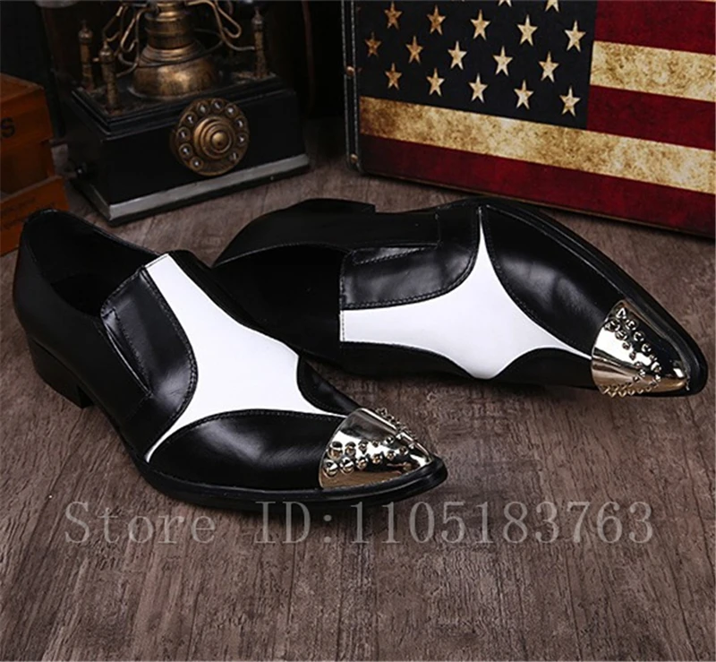 Men Luxury Pointed Toe Slip On Loafers Rivet Metal Cap Toe Genuine Leather Middle Heel Formal Business Dress Shoes
Men Luxury Pointed Toe Slip On Loafers Rivet Metal Cap Toe Genuine Leather Middle Heel Formal Business Dress Shoes