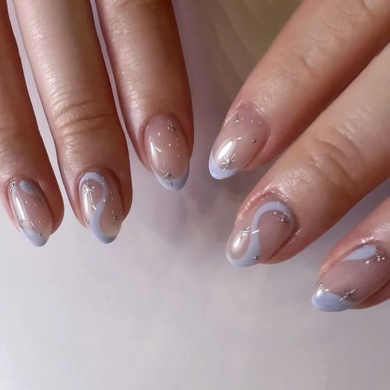 24Pcs Short Round Head Press on Nails with Purple Blue French Fake Nails Silver Star Design Reusable Full Cover False Nails Tips
24Pcs Short Round Head Press on Nails with Purple Blue French Fake Nails Silver Star Design Reusable Full Cover False Nails Tips