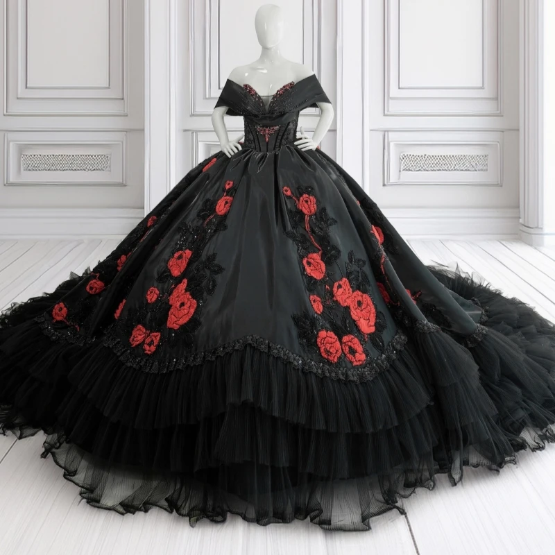 Black Shiny Quinceanera Dresses Ball Gown Off The Shoulder Applique Beading Crystal Bow Tull Sweet 16 Dress Vestidos 15 De Anos
Black Shiny Quinceanera Dresses Ball Gown Off The Shoulder Applique Beading Crystal Bow Tull Sweet 16 Dress Vestidos 15 De Anos