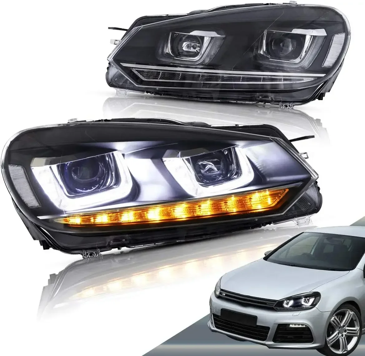 LED Headlights Compatible with Golf 6 MK6 2010-2014 with Sequential (Not fit GTI Model) YAA-GEF-0197A
LED Headlights Compatible with Golf 6 MK6 2010-2014 with Sequential (Not fit GTI Model) YAA-GEF-0197A