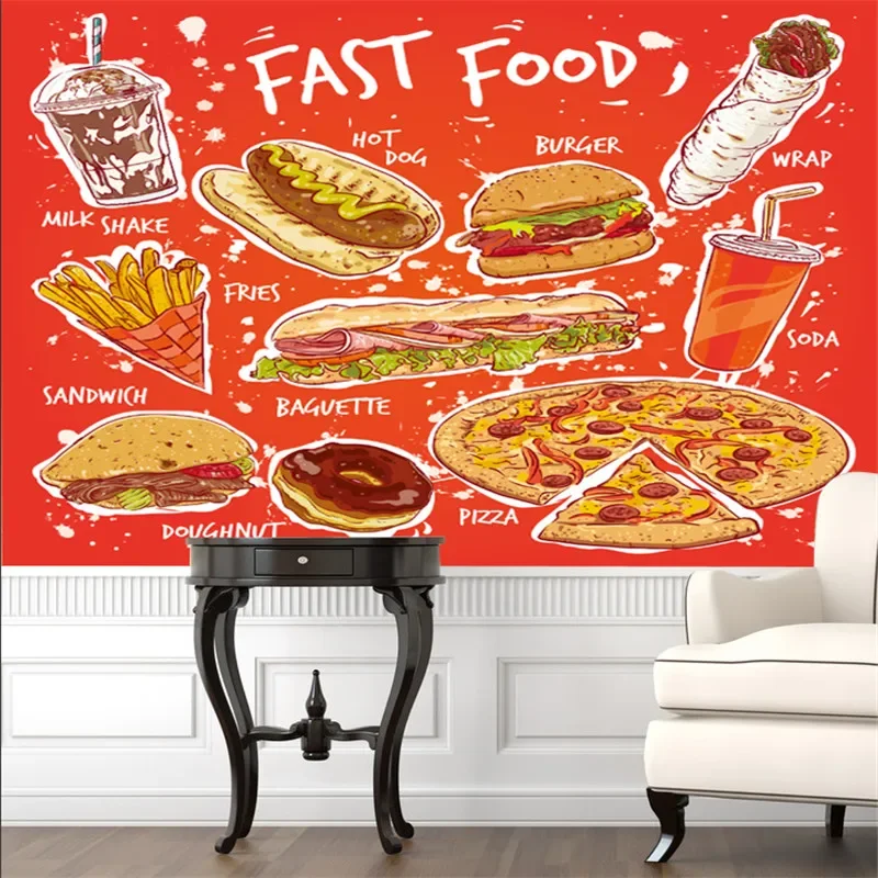 Custom Hand Drawn Top Ten Classic European and American Fast Food Products Mural Wall Paper Restaurant Snack Bar Wallpaper 3D
Custom Hand Drawn Top Ten Classic European and American Fast Food Products Mural Wall Paper Restaurant Snack Bar Wallpaper 3D