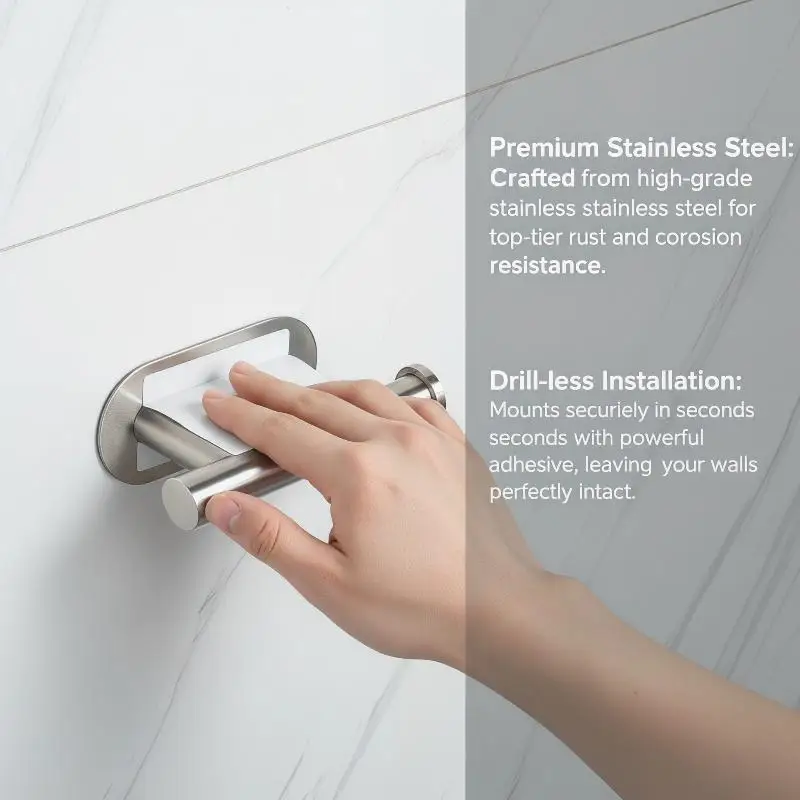 No Drilling Stainless Steel Wall Mounted Toilet Paper Holder Rust Proof Self Adhesive for Bathroom Rental Apartment
No Drilling Stainless Steel Wall Mounted Toilet Paper Holder Rust Proof Self Adhesive for Bathroom Rental Apartment