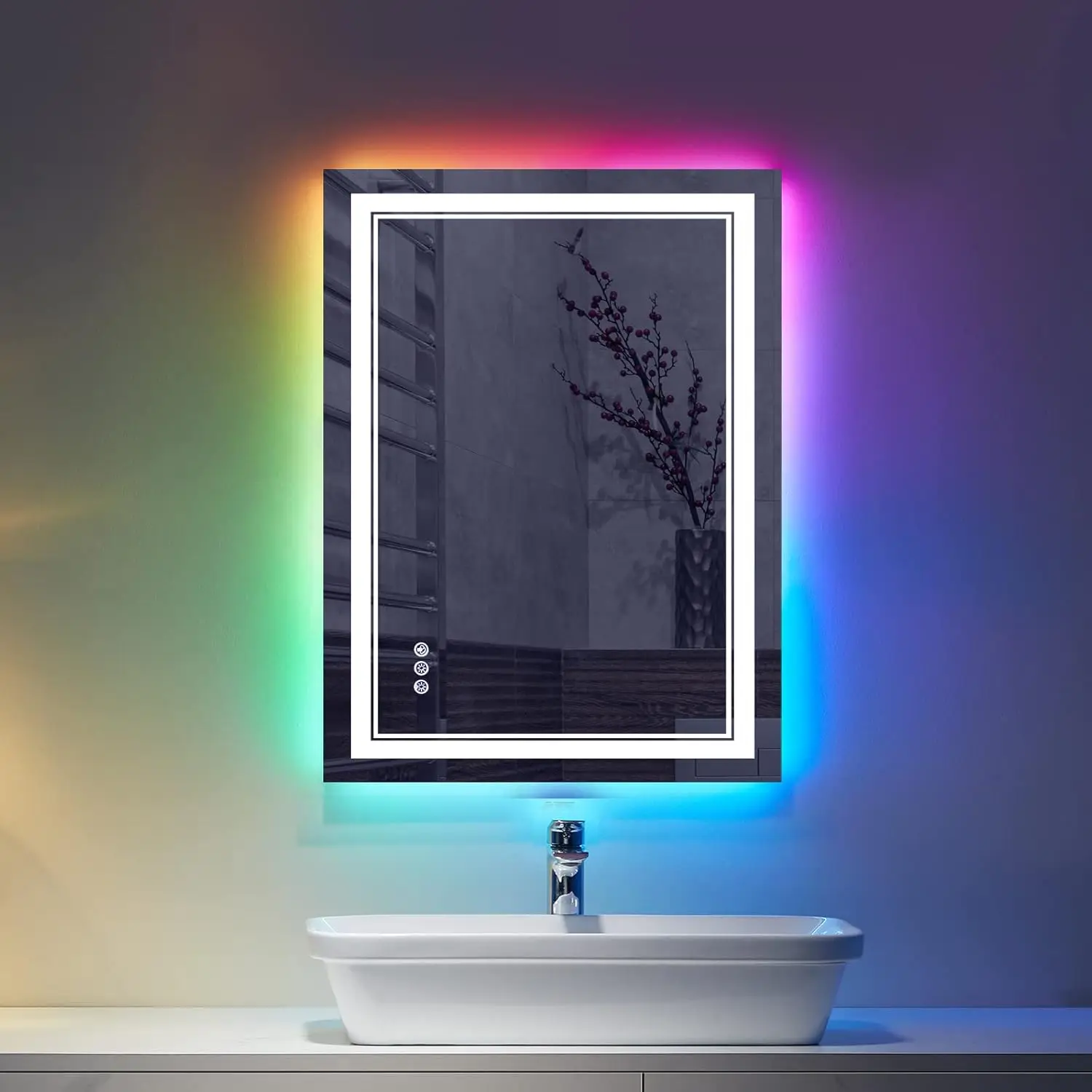 LED Bathroom Mirror, 20x28 inch, Wall Mount, Anti-Fog, RGB Backlit, Front-lit
LED Bathroom Mirror, 20x28 inch, Wall Mount, Anti-Fog, RGB Backlit, Front-lit