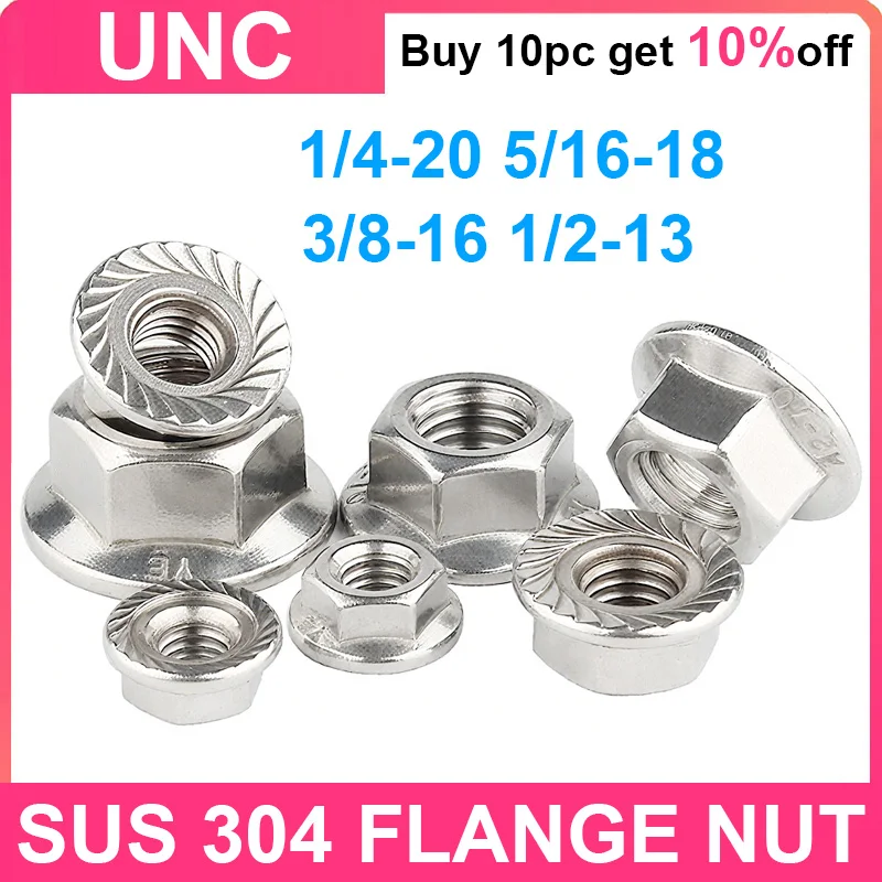 UNC Nut Hexagon Flange Nuts 304 Stainless Steel Pinking Automatic UNC Lock Nut Serrated Spinlock 1/4-20 5/16-18 3/8-16 1/2-13
UNC Nut Hexagon Flange Nuts 304 Stainless Steel Pinking Automatic UNC Lock Nut Serrated Spinlock 1/4-20 5/16-18 3/8-16 1/2-13