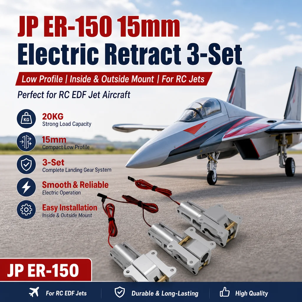 JP ER-150 15mm 3-Set Electric Retract 20kg Low Profile Inside Outside for RC
JP ER-150 15mm 3-Set Electric Retract 20kg Low Profile Inside Outside for RC
