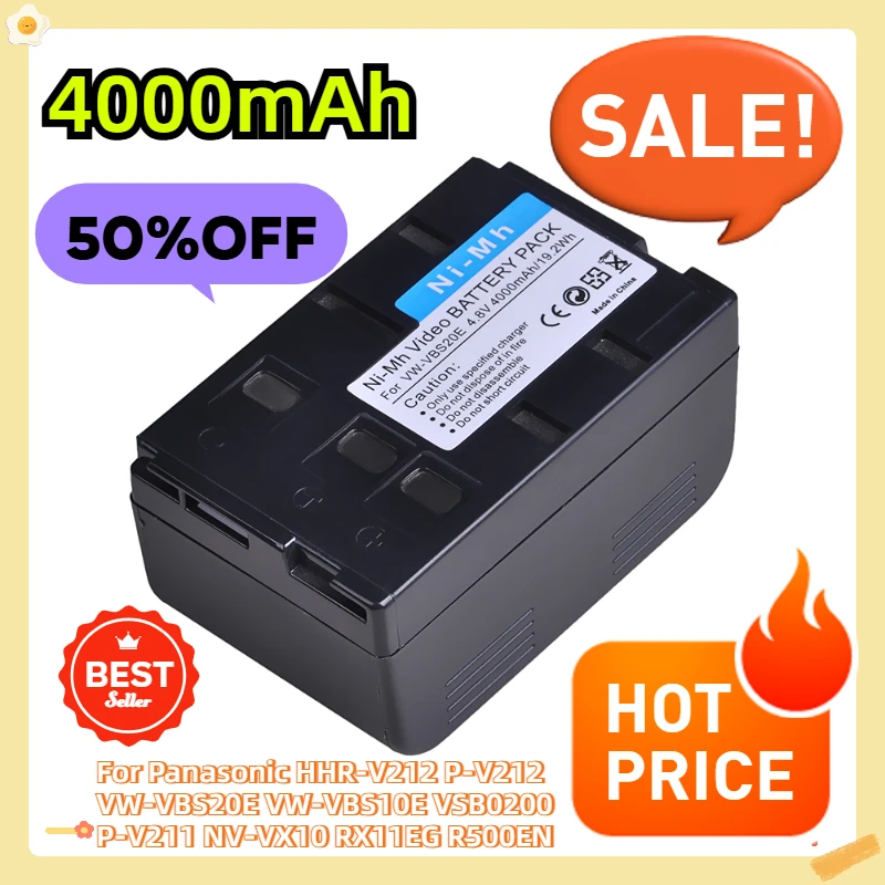 For Panasonic HHR-V212 P-V212 VW-VBS20E VW-VBS10E VSB0200 P-V211 NV-VX10 RX11EG R500EN 4000mAh Rechargeable Ni-MH Battery
For Panasonic HHR-V212 P-V212 VW-VBS20E VW-VBS10E VSB0200 P-V211 NV-VX10 RX11EG R500EN 4000mAh Rechargeable Ni-MH Battery