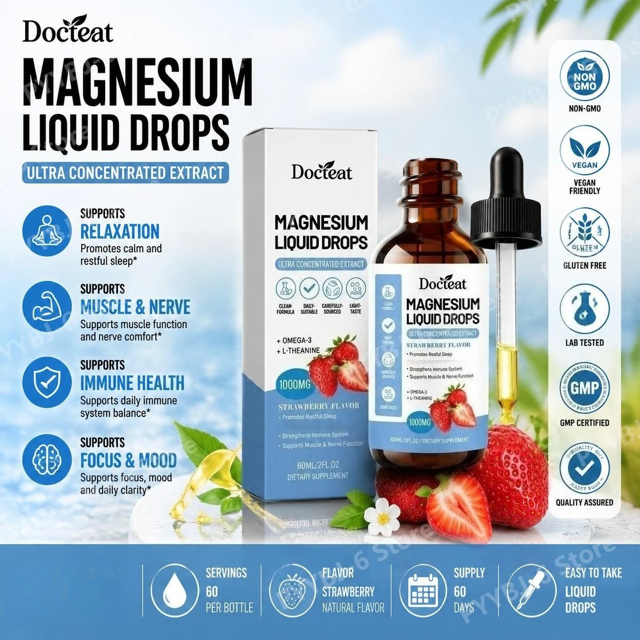 Docteat Magnesium Liquid Drops Dropper Delivery with Omega-3 and L-Theanine, Supports Neuromuscular and Metabolic Balance, 60 Ml
Docteat Magnesium Liquid Drops Dropper Delivery with Omega-3 and L-Theanine, Supports Neuromuscular and Metabolic Balance, 60 Ml