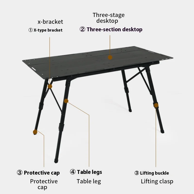 Outdoor three-piece aluminum alloy picnic tactical table, three-section storage folding table
Outdoor three-piece aluminum alloy picnic tactical table, three-section storage folding table