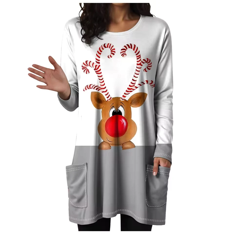 Ladies Christmas Printed Top Autumn Winter Vintage Round Neck Long Sleeved Top Pocket Dress Autumn Winter Femme Crop Tops
Ladies Christmas Printed Top Autumn Winter Vintage Round Neck Long Sleeved Top Pocket Dress Autumn Winter Femme Crop Tops