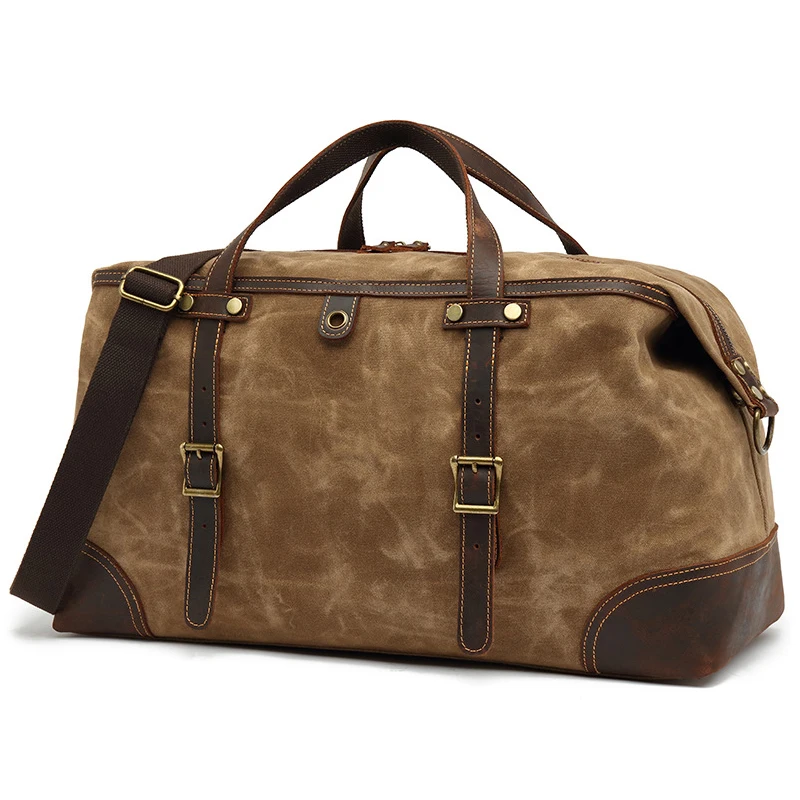 Vintage Style Classic Waxed Canvas Duffel Bag with Leather Trim Large Capacity Fashion Weekender Travel Duffel Bag Waterproof
Vintage Style Classic Waxed Canvas Duffel Bag with Leather Trim Large Capacity Fashion Weekender Travel Duffel Bag Waterproof