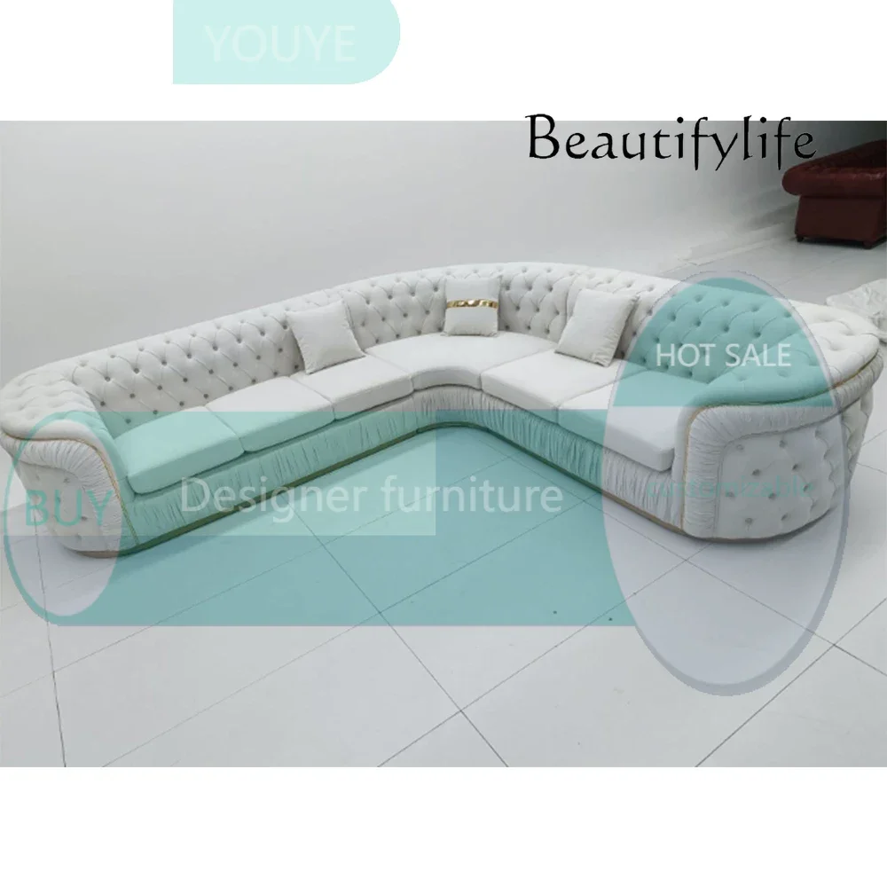 Sc N68 Luxury Chesterfield Sectional Sofa Set with Cloth Buttons and Fabric Modular Couch with Gold Stainless Steel Base, 3-seat
Sc N68 Luxury Chesterfield Sectional Sofa Set with Cloth Buttons and Fabric Modular Couch with Gold Stainless Steel Base, 3-seat