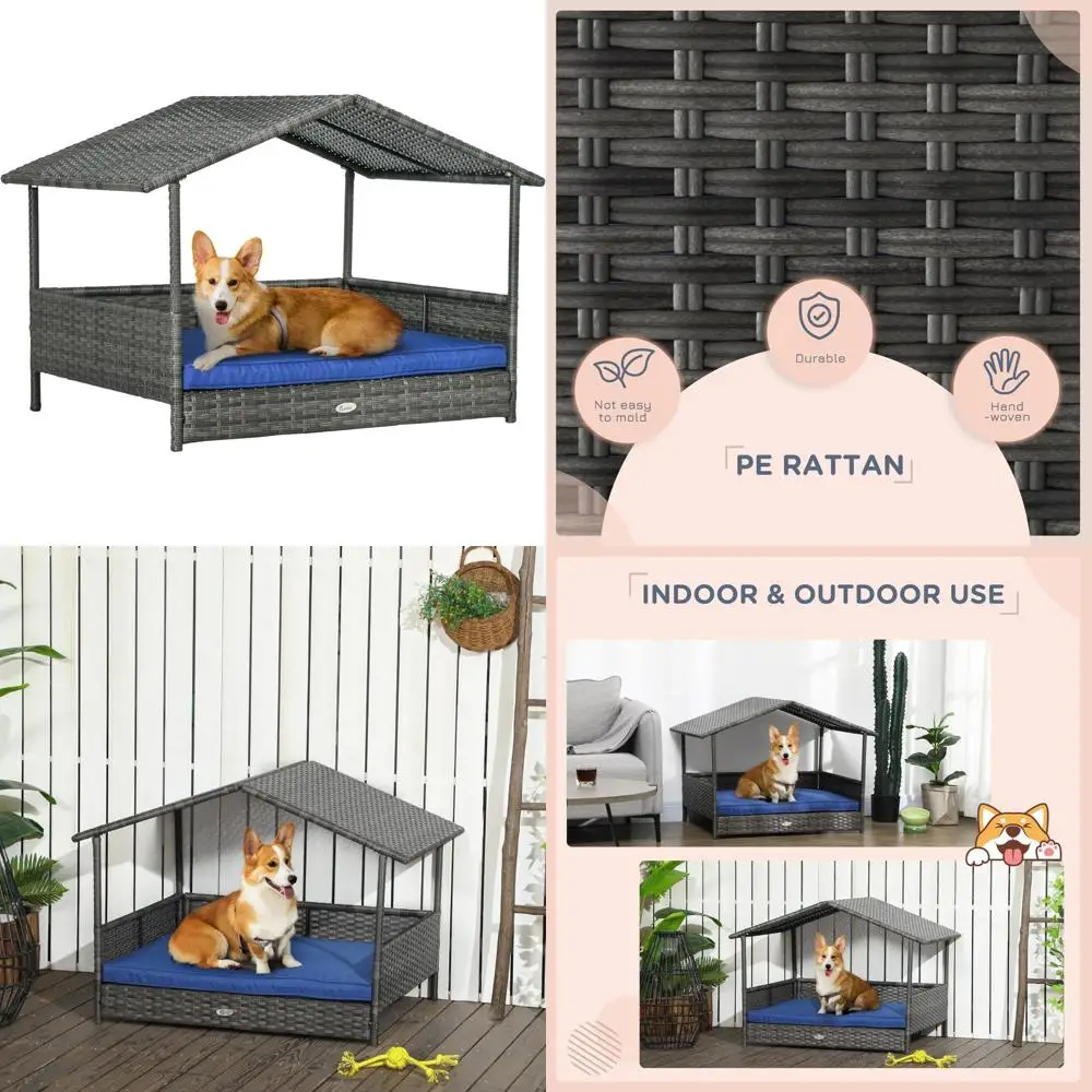 Outdoor Wicker Dog House with Canopy, Water-Resistant Cushion, Raised Pet Bed for Small to Medium Breeds, Ideal for All Weather
Outdoor Wicker Dog House with Canopy, Water-Resistant Cushion, Raised Pet Bed for Small to Medium Breeds, Ideal for All Weather