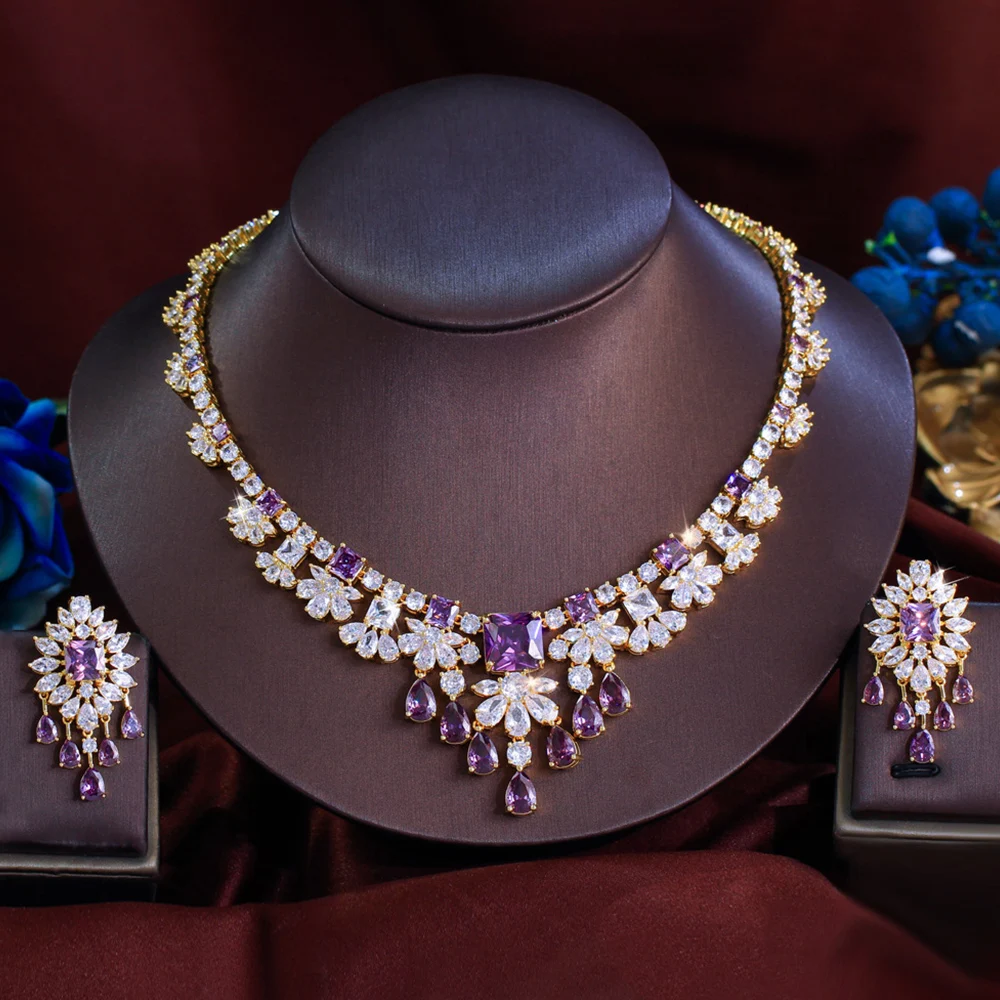 BeaQueen Charming Purple White CZ Crystal Flower Tassel Dangle Earrings Necklace Sets for Women Engagement Wedding Jewelry JS442
BeaQueen Charming Purple White CZ Crystal Flower Tassel Dangle Earrings Necklace Sets for Women Engagement Wedding Jewelry JS442