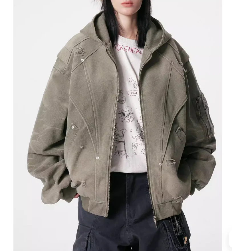 Autumn American Retro Utility Style Heavyweight Washed and Torn Canvas Jacket
Autumn American Retro Utility Style Heavyweight Washed and Torn Canvas Jacket